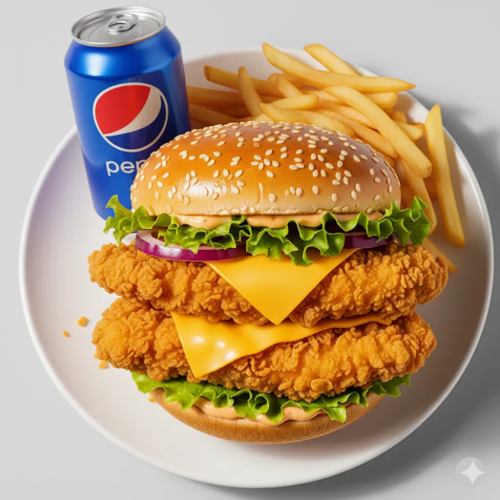 Double Chicken Burger Meal 